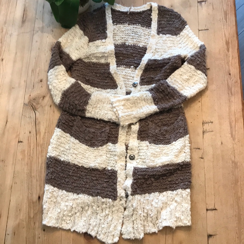 Free People Long Striped Cardigan